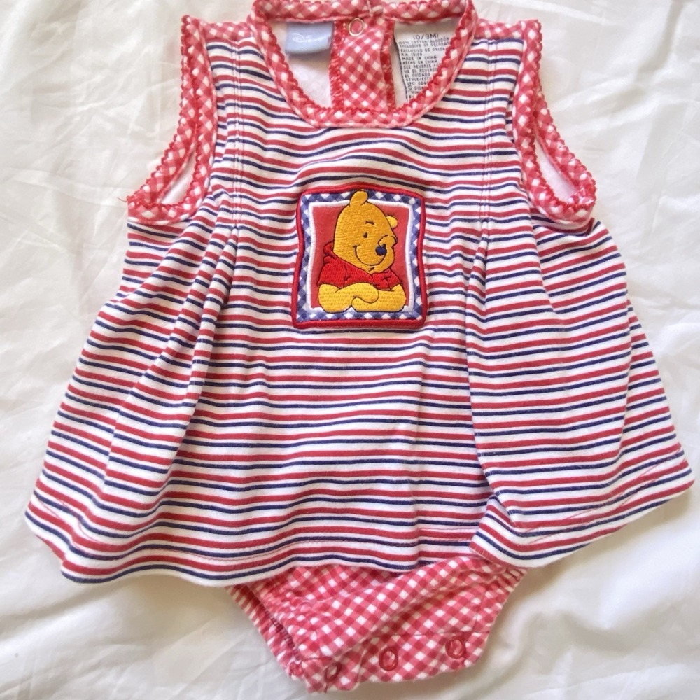 Vintage Disney Winnie the Pooh Sleeveless Cotton Knit Romper One-Piece 0-3M